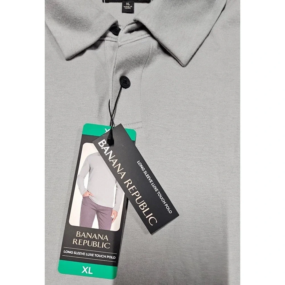 Banana Republic Men's Luxe Touch Long Sleeve Polo Shirt Gray XL NWT